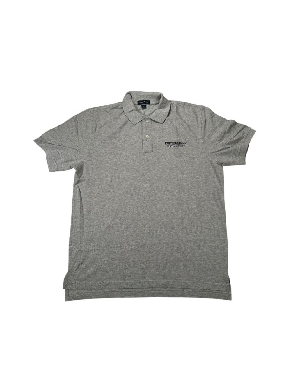 Lands End Mens Polo Shirt Large Gray Partners Bank Logo Casual Short Sleeve
